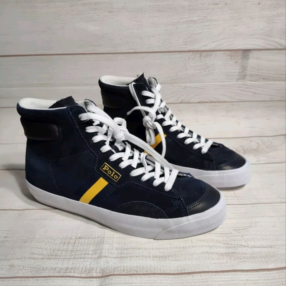 Polo Ralph Lauren Mens Gervin Mid Suede Sneaker Hunter Navy Size 10 - Picture 4 of 8